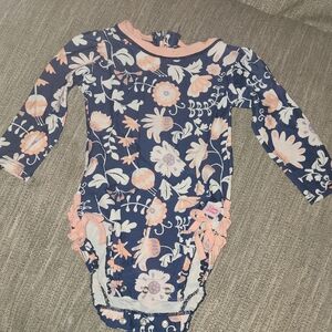 Ruffle Butts Navy and Peach Floral Bodysuit
